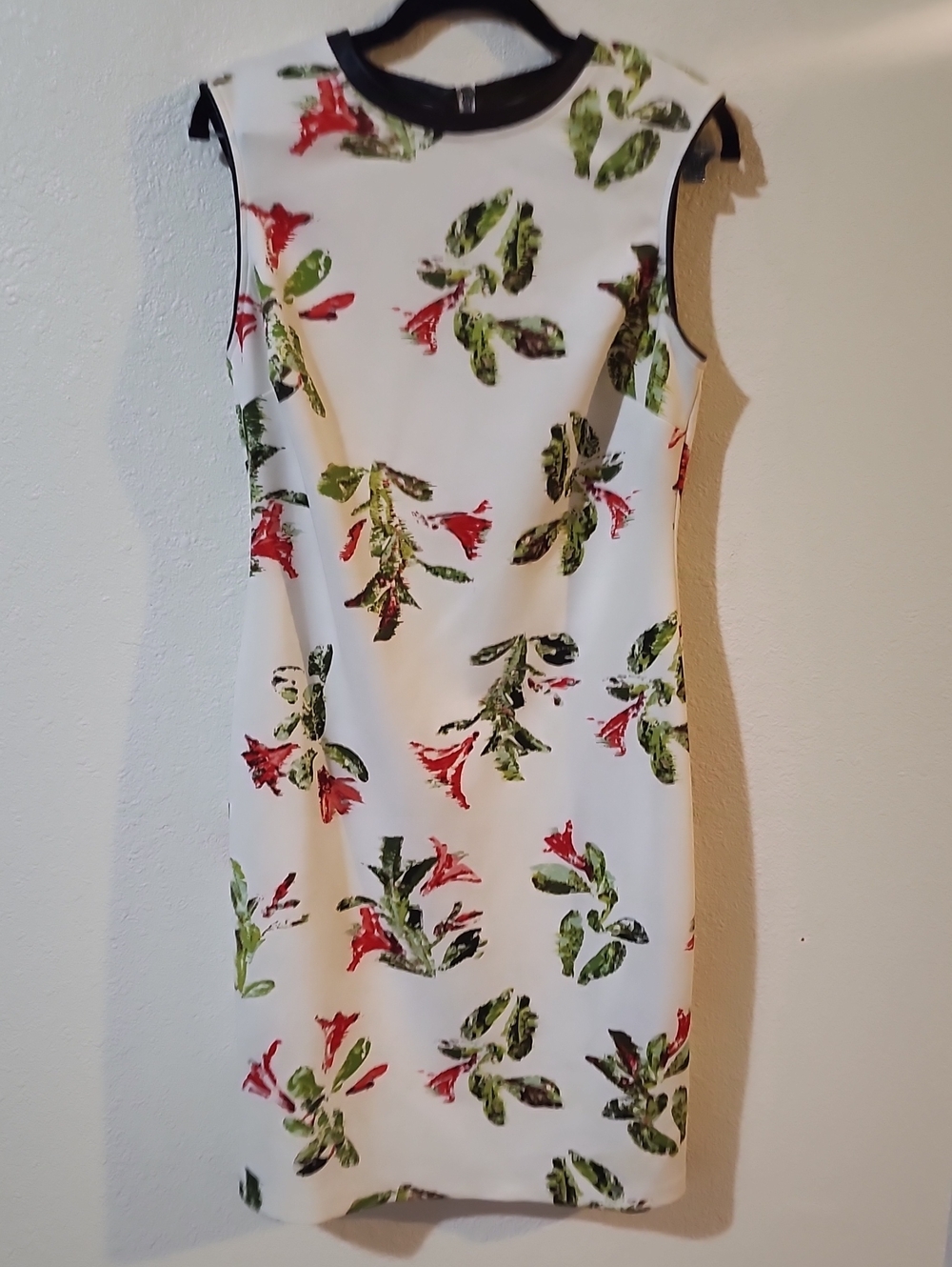 Lark & Ro White Sleeveless Floral Shift Dress with Red & Green Print